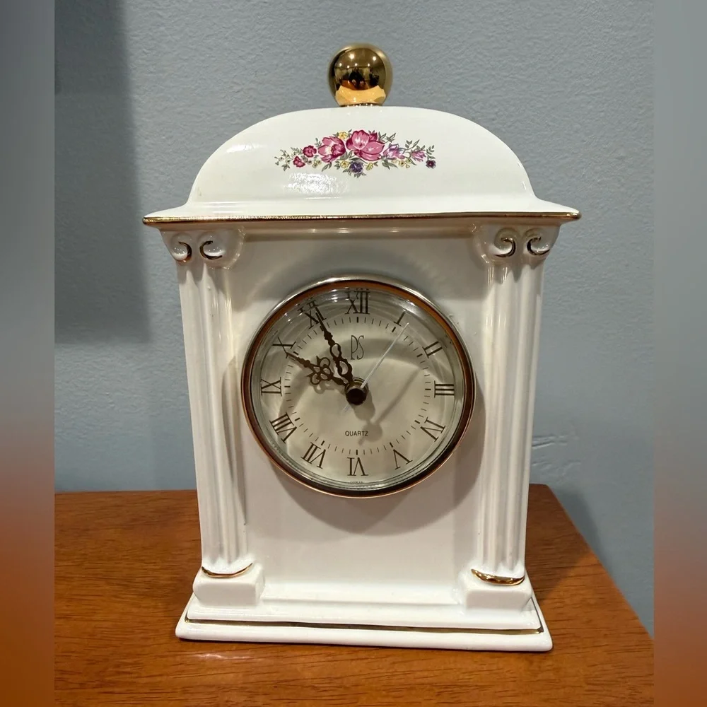 Paul Sebastian Porcelain Mantel Clock Floral Rose Quartz 1993 Limited Edition